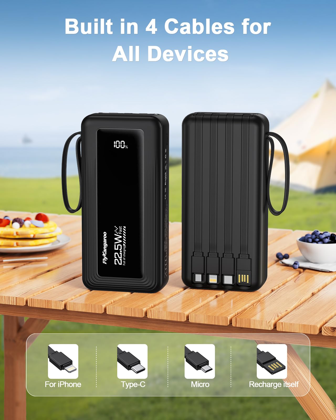 Power Bank 20000 mAh Cavo Integrale Quick Charge LED - Dettaglio