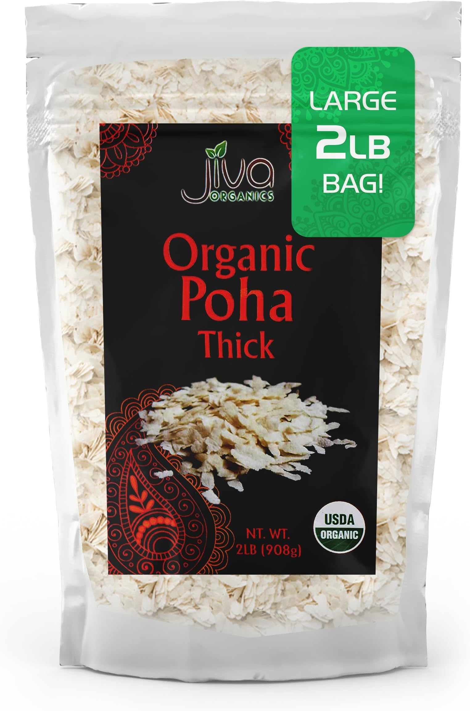 Jiva Organics Organic Poha Thick 2 Pound Bulk Bag - Flattened Rice