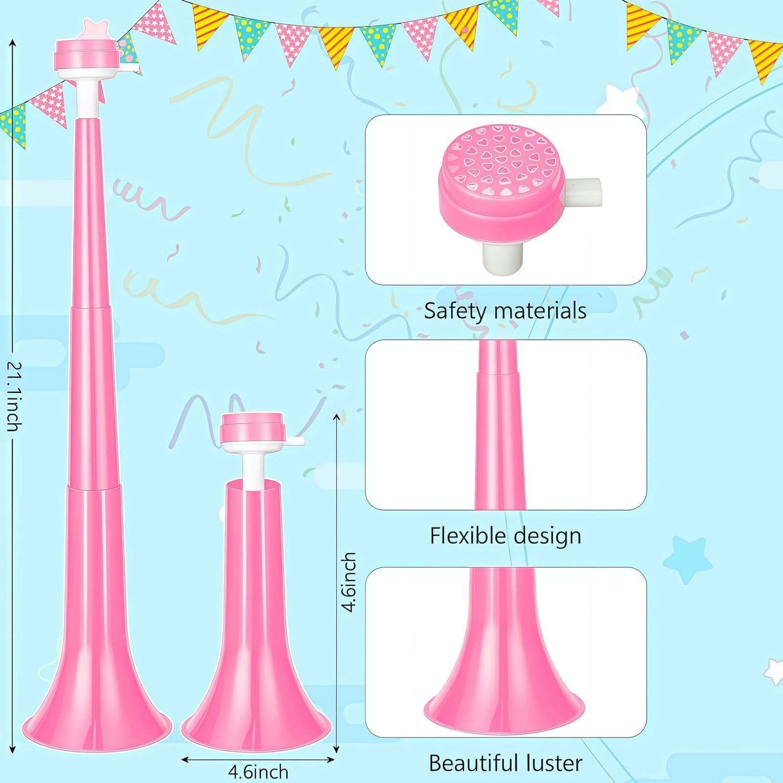 Lot de 6 trompettes en plastique pour corne de stade Rose 53,3 cm