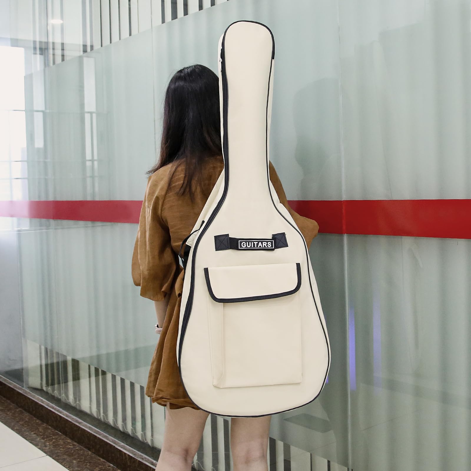 Housses pour Guitare Acoustique de 41 Pouces, Sac de Guitare Double bandoulière réglable Sac à Guitare Acoustique, étui de Concert à éponge éponge de 5 mm imperméable (Beige)