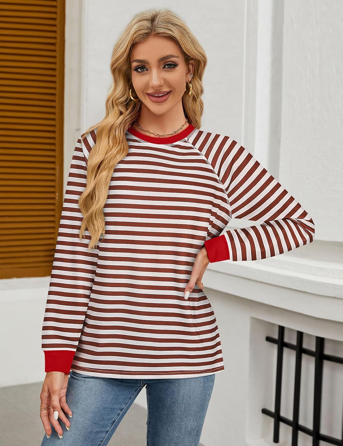 Misyula Style Women Tie Dye Sweatshirt Color Block Long Sleeve Crewneck Oversized Tshirt - Image 3