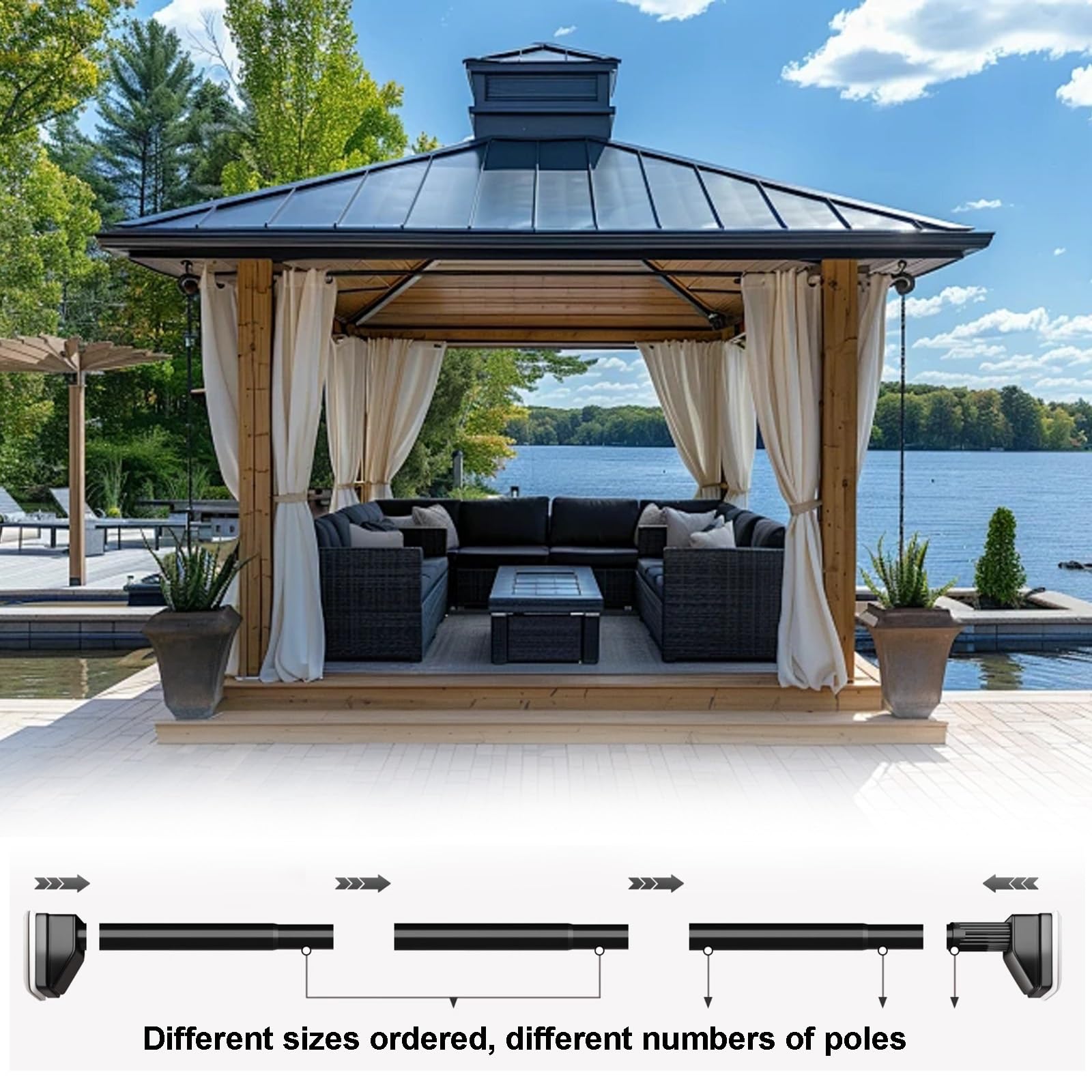 Gardinenstange ohne Bohren für Gartenpavillon, Teleskopstange 40-500cm, Spannstange zum klemmen, Ø33mm Edelstahl Vorhangstange Klemmstange, Duschvorhangstange für Wohnzimmer Badezimmer(Schwarz,410-500