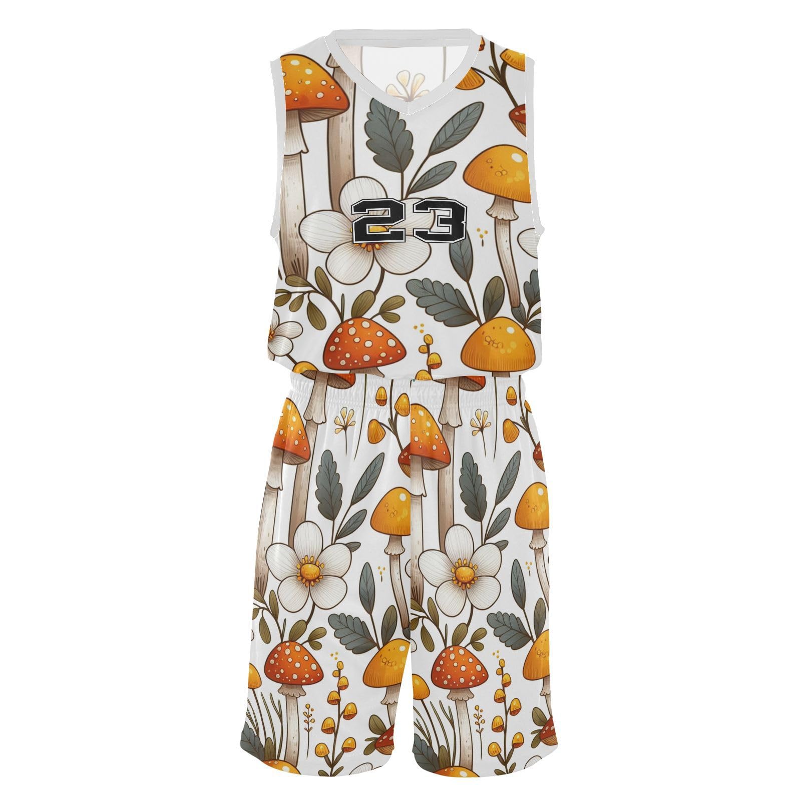 FLildon Mushroom Floral Yellow Boys Basketball Jersey Set Tank Top Shorts Tracksuit Sport Training Suit for Kids, XXL