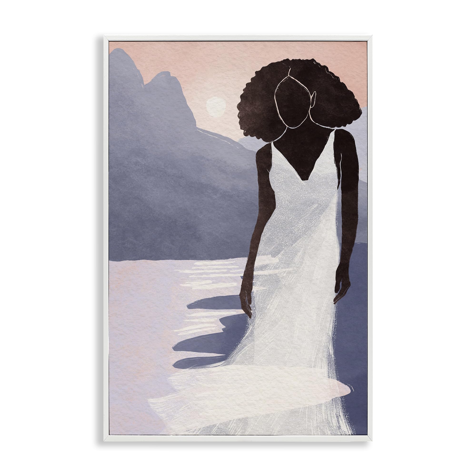 Stupell Industries Coastal White (Textured) 'White Gown Silhouette At Sunset'| Framed Giclee Art