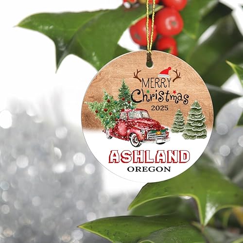 Christmas Tree Ornaments 2023 - Ashland Oregon Ornament Hometown Custom City State - Keepsake Gift Ideas Ashland OR Ornament 3" for Friend and