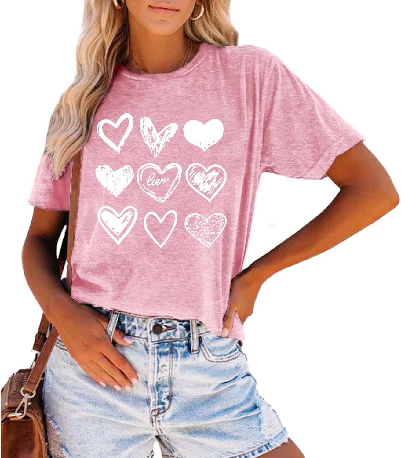 Valentines Shirts for Women Leopard Plaid Love Heart Graphic T Shirt Heart Tees Top for Her - Image 2