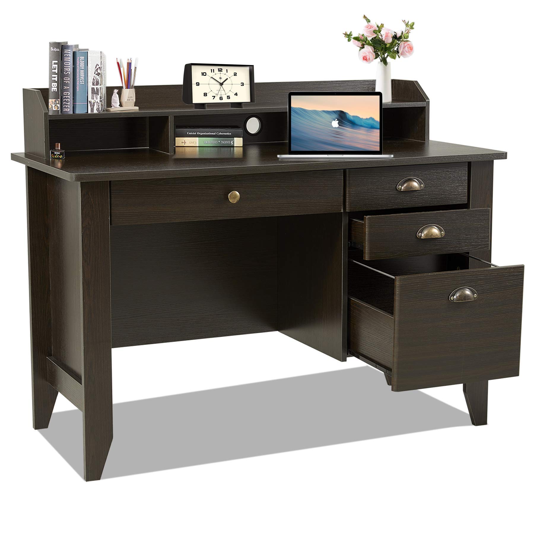 Buy Computer Desk with Drawers and Hutch, Home Office Desk, Wood Frame