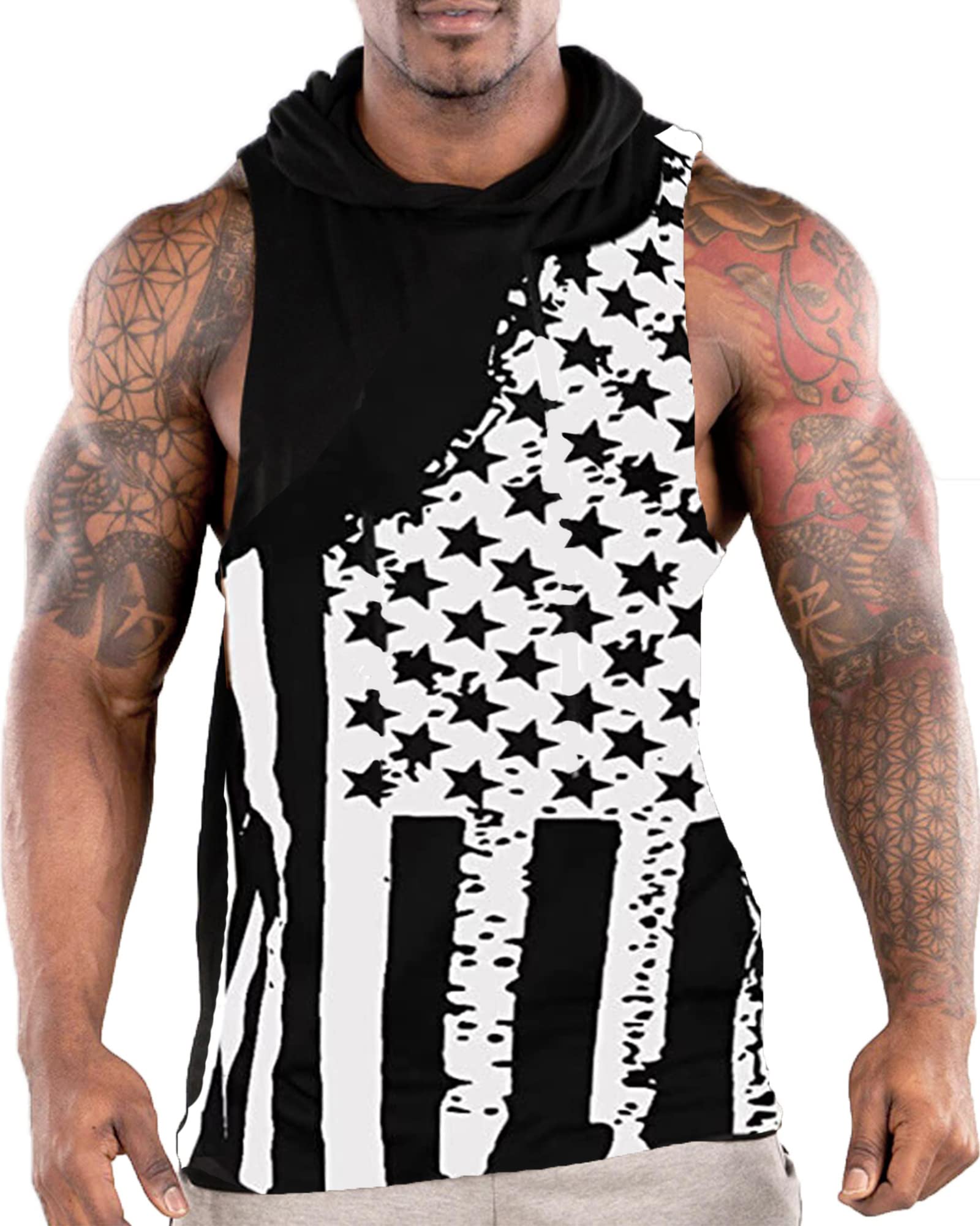 FLLSGT Men's Workout Hooded Tank Tops Sports Training Sleeveless Gym Hoodies Fitness Bodybuilding Cut Off Muscle Shirts