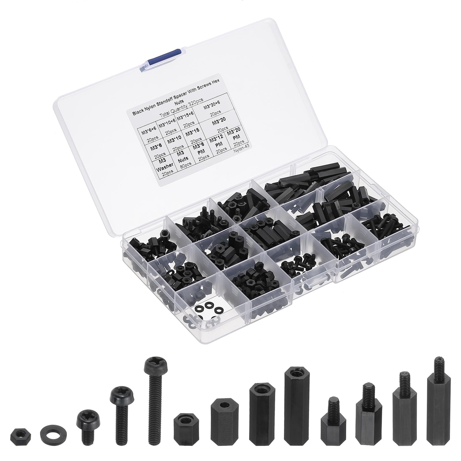 PATIKIL M3 Male Female Nylon Hex Spacer Standoff Kit, 320Pcs Motherboard Standoffs Assortment Kit, Electrical Outlet Spacers