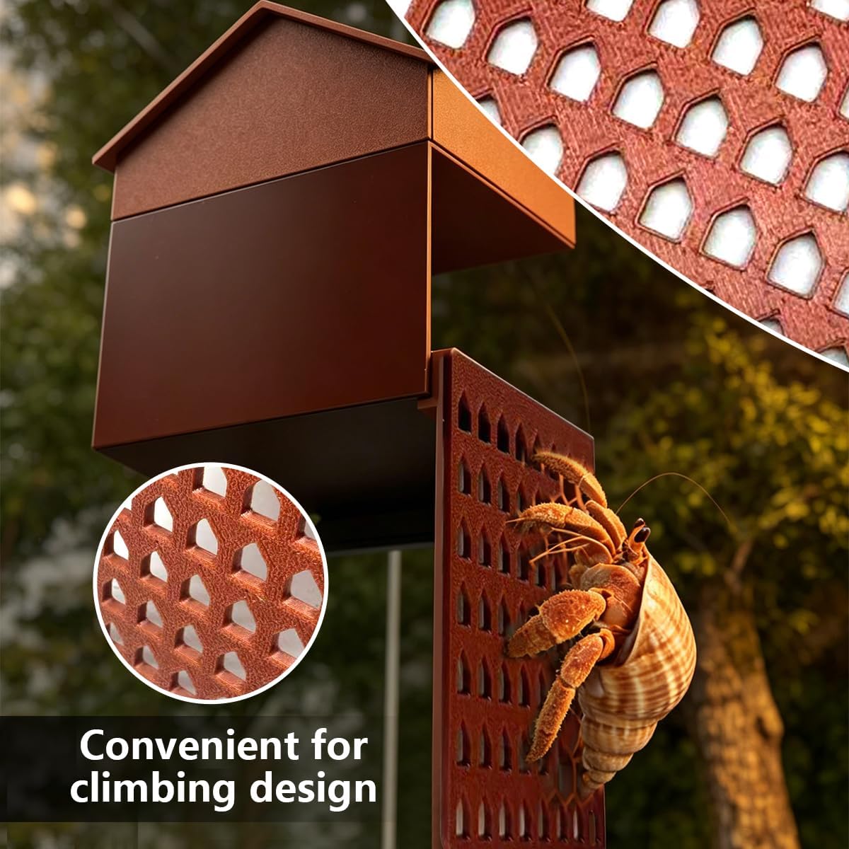 Hermit Crab Climbing Wall & Foraging Cave, Multi-Functional Hermit Crab Shelter with Non-Slip Ladder, Easy Install Suction Cup Hermit Crab Accessories for Terrarium Enrichment