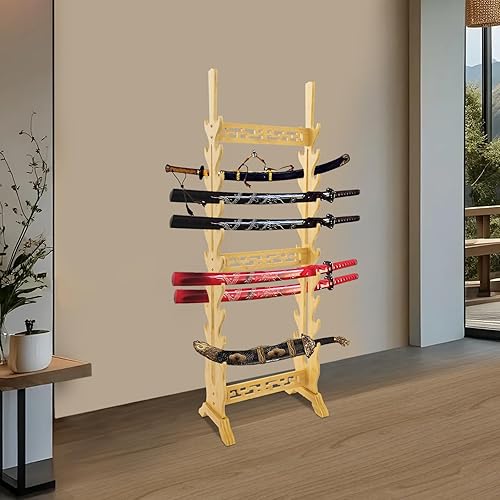 Miniatura 3 de Katana - Soporte para espada  Soporte de piso de exhibición de espada de 20 niveles  Soporte de bambú samurái Katana  Soporte de piso resistente