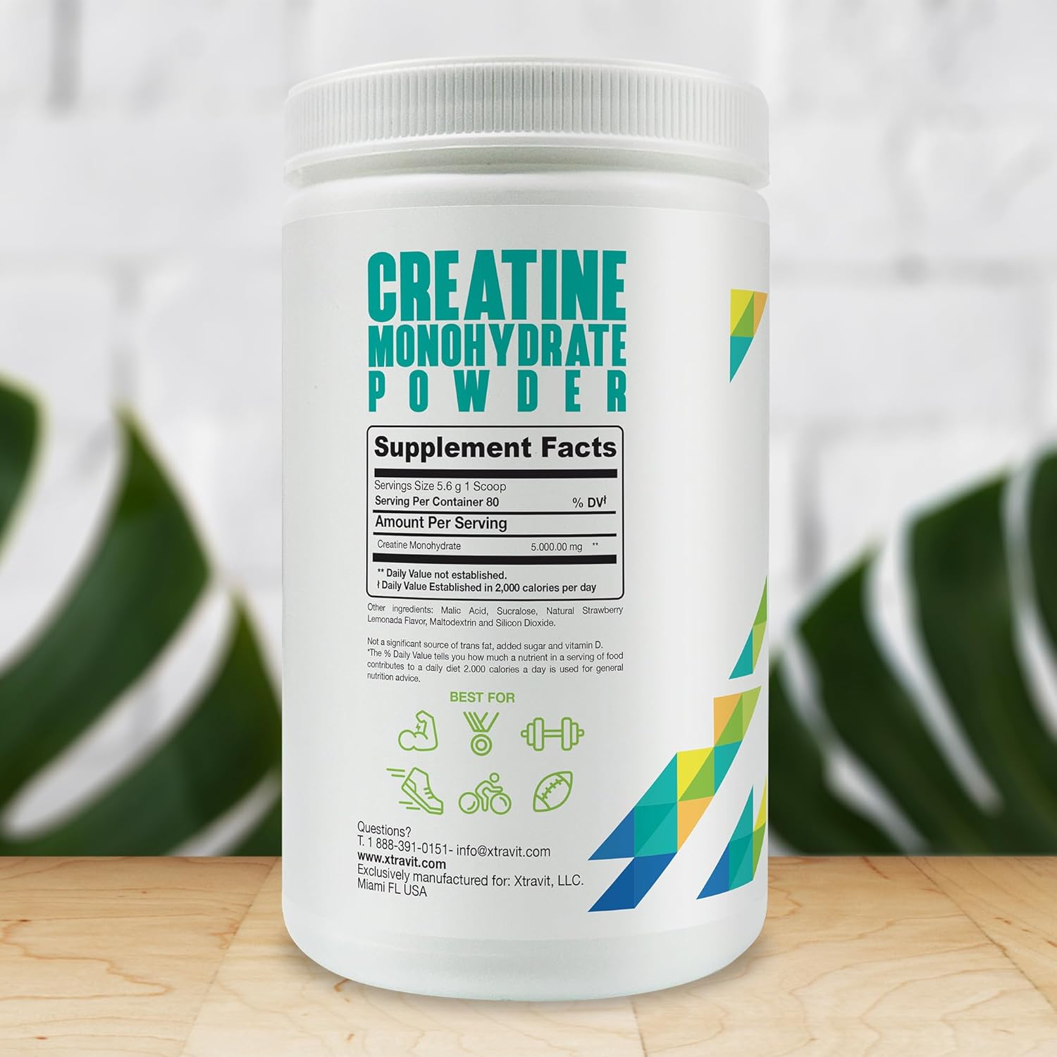 Creatine Monohydrate Powder Supplements – Strawberry Lemonade Flavored Drink Mix for Men & Women - Support Muscle Gains & Strength - Pure Filler & GMO Free Supplement, 5000mg, 15.8 oz