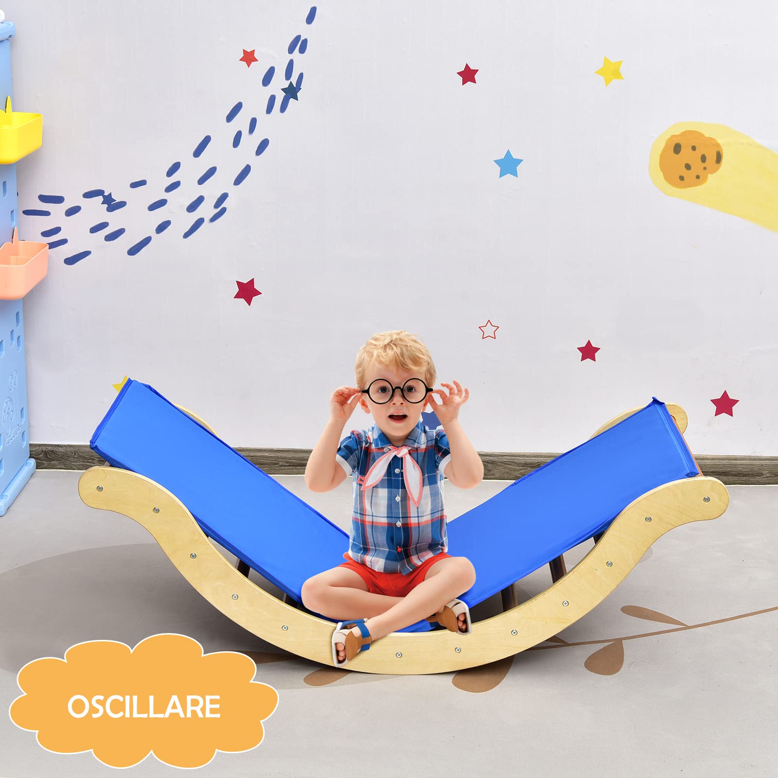 COSTWAY 4 in 1 Set da Arrampicata per Bambini, Scala Giochi Arrampicata con Tappetino, Scala a Volta Versatile per Arrampicarsi e Scivolare, Carico 60 kg (Naturale)