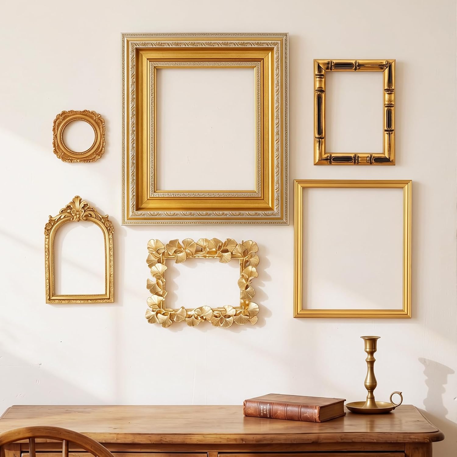Kathfly 6 Pack Vintage Empty Picture Frames Baroque Gold Decor for Wall, 8" x 10", 4" x 6" Decorative Antique Mixed Shapes Picture Frames Set for Bedroom Living Room Gallery Wall (Ornate)