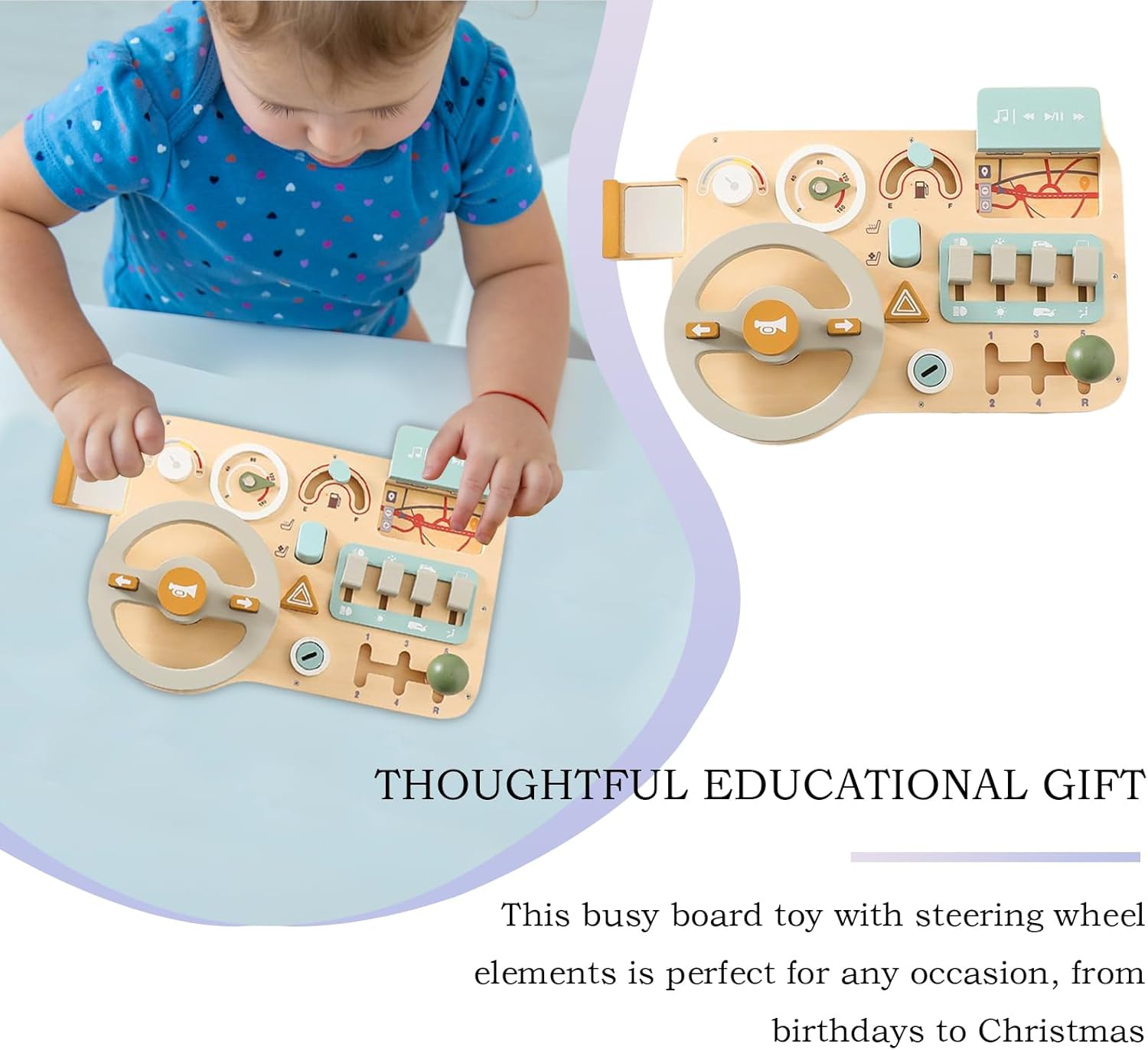 Kids Driving Simulator Toy - Wooden Educational Toys | Steering Wheel Busy Activity Board - for Kids Girls Boys Classroom Playroom Home Daycare Birthday Travel Party