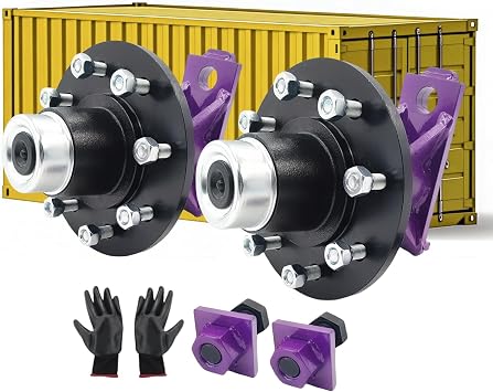 2 Pack Shipping Container Wheels 8-Lug Wheels Kit, Heavy-Duty Shipping Container Axles, Moves up to 40ft Shipping Container, Extra Thick Plate 8 Lugx6.5" Bolt-on Spindle Kit Quick Disassembly Purple