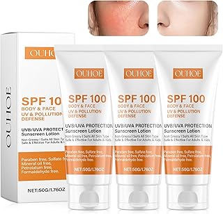 3 Stück Sonnencreme Lsf 100,50g sonnencreme 100 lsf,sunscreen face,Sonnenlotion mit Uva/Uvb-Schutz,Feuchtigkeitsspendend,Geeignet für Gesicht und Körper Wasserfest und Nicht Fettend