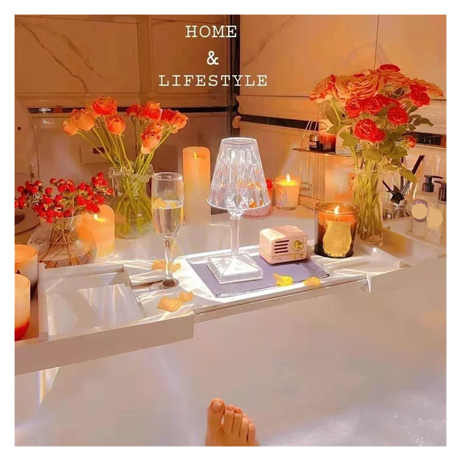 Bandeja extensible de bambú para bañera – Nizer de baño antideslizante con soporte para vino y tableta – Accesorio ideal para spa para relajación del hogar y decoración de baño