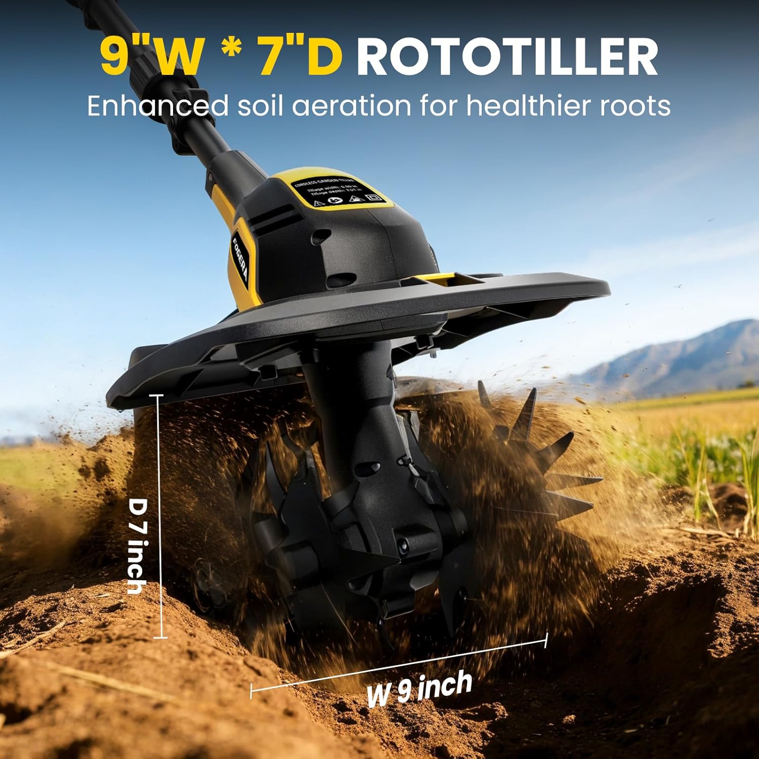 Cordless Tiller Cultivator Compatible with DEWALT 20V MAX Battery(Tool Only), 360RPM Electric Rototiller, 9In Tilling Width and 6.6In Depth, Portable Garden Tiller for Weeding, Gardening