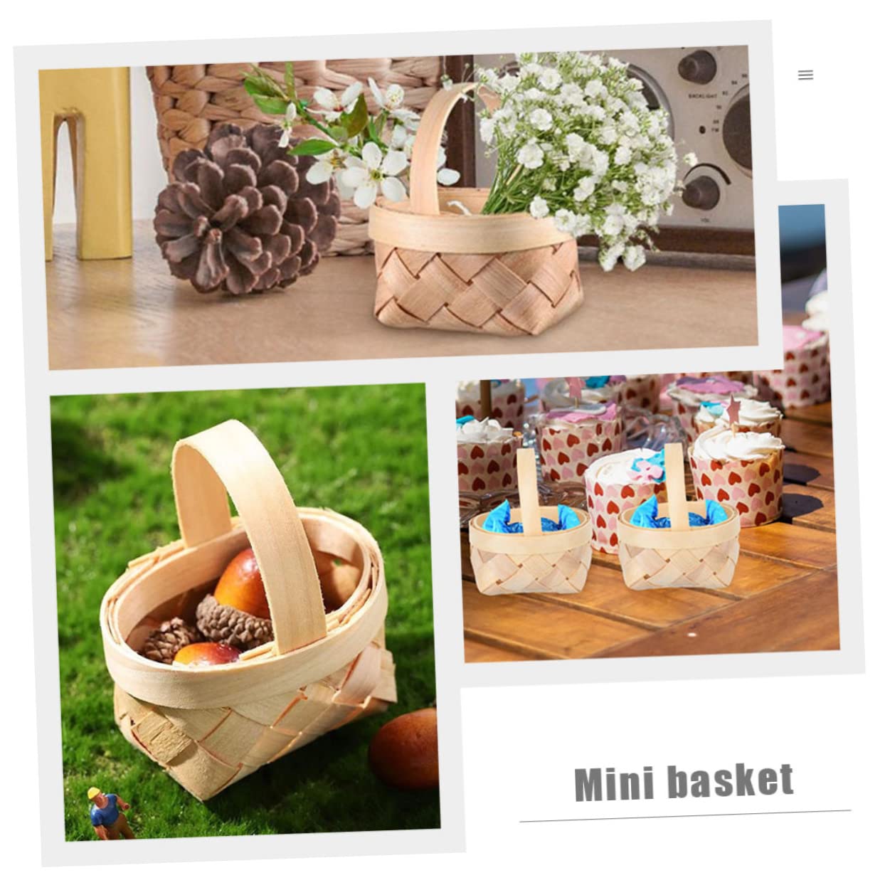 Lot De 12 Mini Paniers En Osier - Pour Mariage, Bonbons, Décoration - Panier Miniature En Bois Tissé - 3