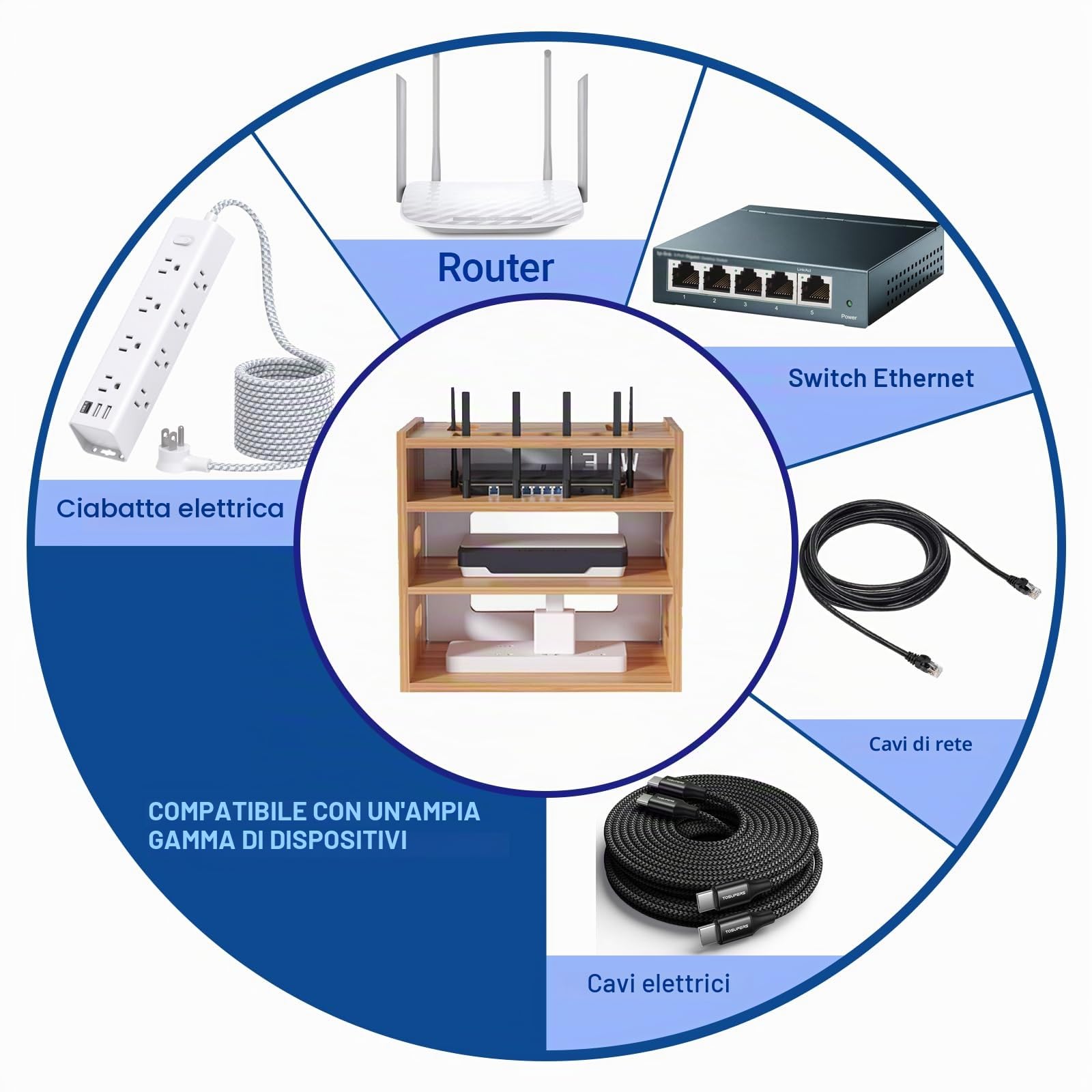 Catekro Armadietto per Router, Copertura per Router, Scaffale per router a Libera Installazione, Scaffale a Parete per Router, Scatola di Legno per la Conservazione del Router WIFI