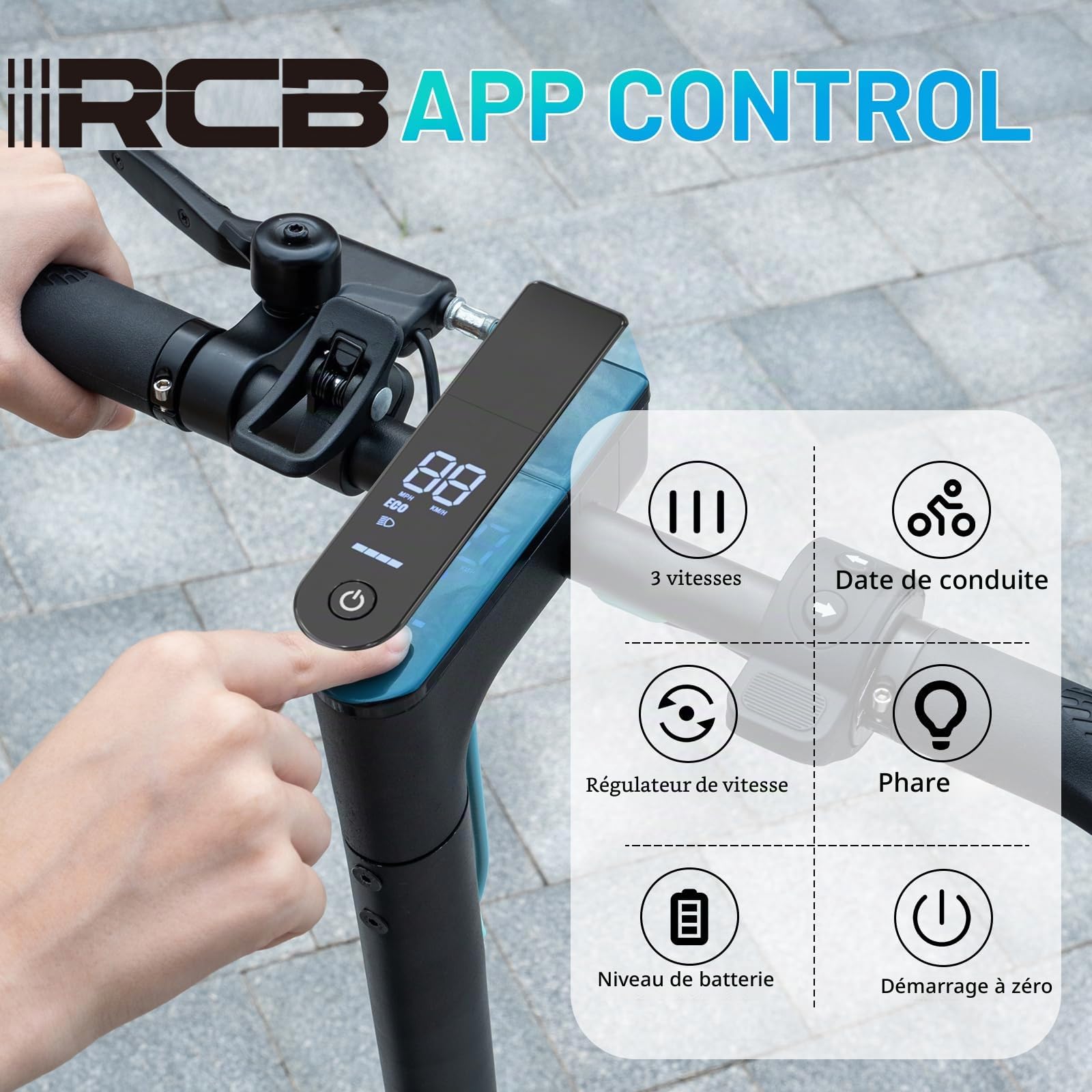 RCB R17 Trottinette Électrique, Jusqu'à 25 km/h, Pneus Solides 8.5'', Contrôle APP, Charge Max 120 kg, Double Frein, Double Amortisseurs, Poids 15 kg, pour Adultes et Adolescents
