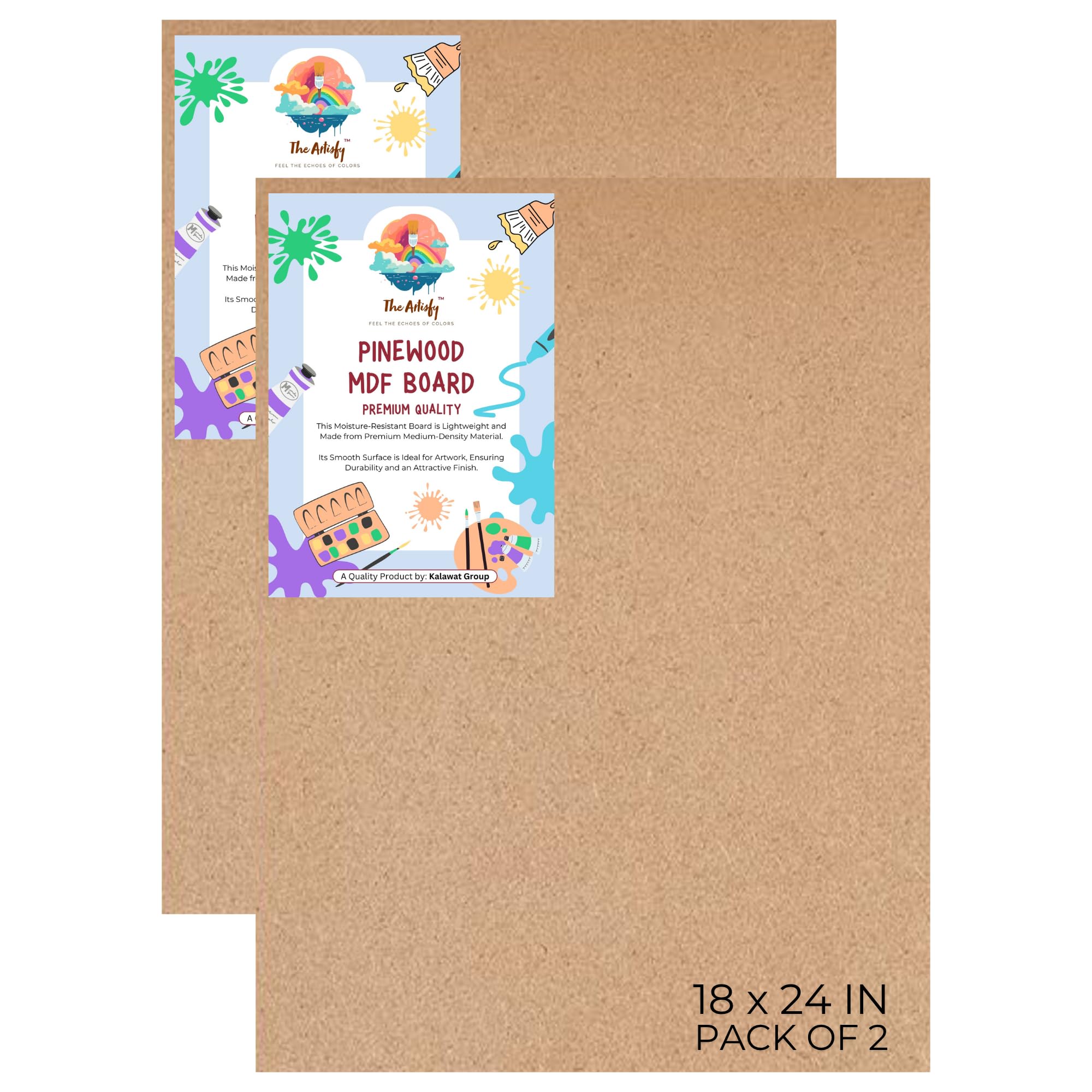 Premium Pinewood MDF Board | 18 x 24 inch | Pack of 2 | 4mm Thickness | Laser Cut | Perfect for Mandala, Lippan, Resin Art & Craft | Ideal for Artists & Students