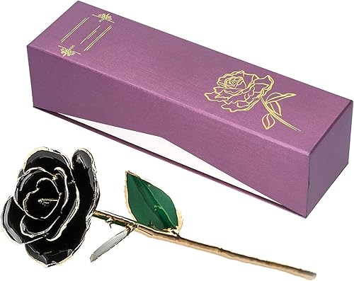 Miniatura 3 de Ejoyous Regalos de rosas para mamá, hoja verde hecha a mano chapada en oro de 24 quilates con base, flor artificial preservada para siempre