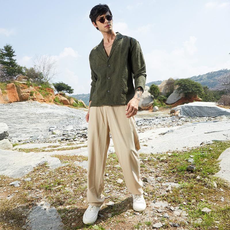 Image of CAHOOT Men's Oversized Shirt Casual Wear | Lapel Collar | Long Sleeve | Button Closure | Oversized Shirt Crafted with Comfort Fit for Everyday Wear