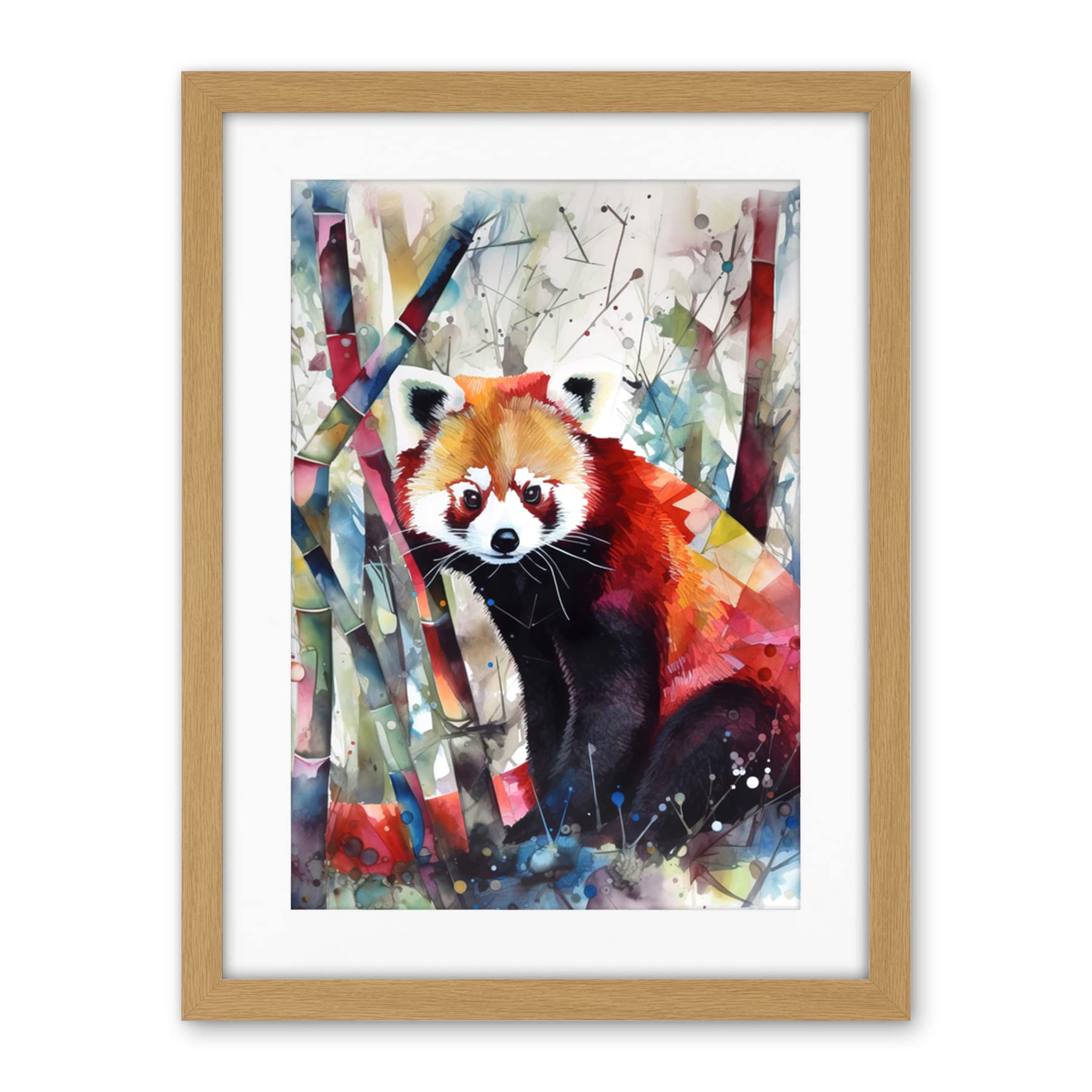 Artery8 Red Panda In Bamboo Forest Folk Art Artwork Framed Wall Art Print 18X24 Inch
