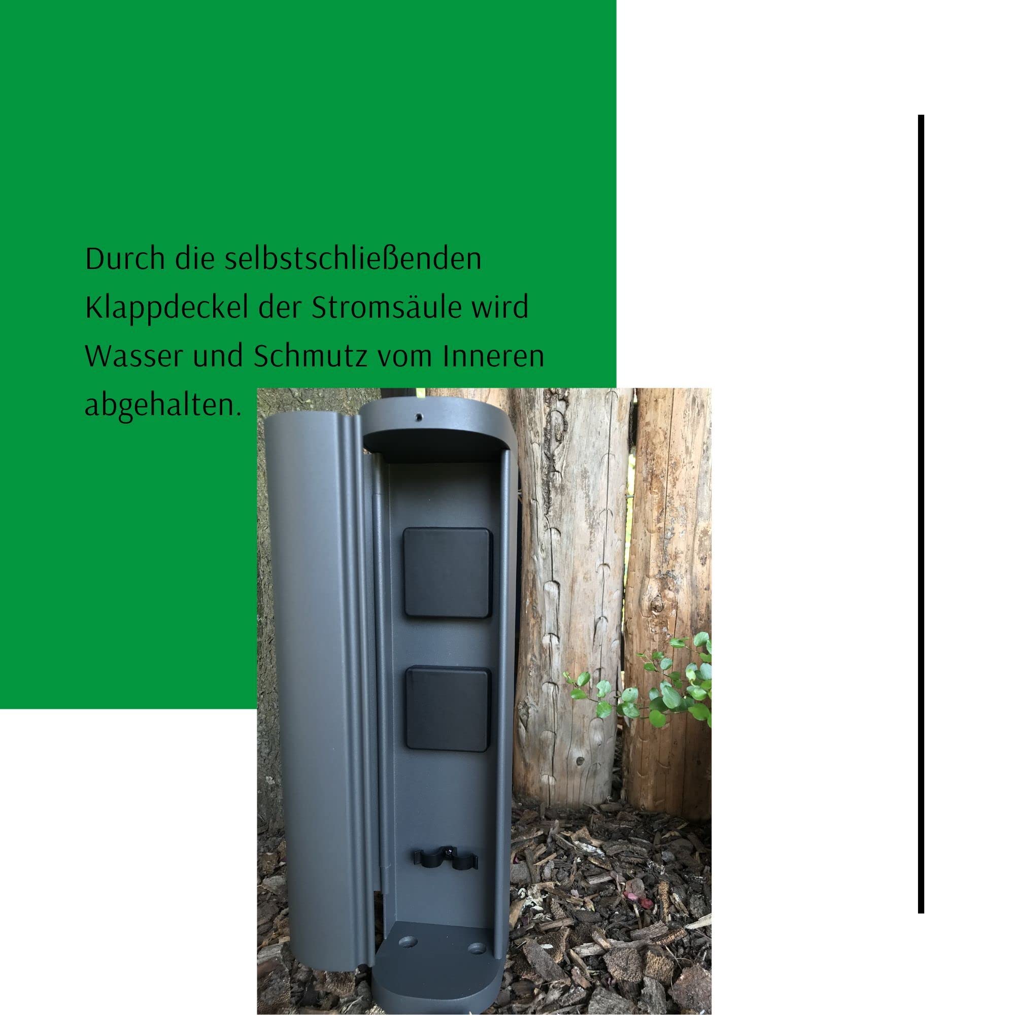 Novatool 2x Steckdosenturm 2-fach außen Anthrazit rund mit Blende IP44 mit Erdspieß Steckdose Aussen Gartensteckdose Outdoor Steckdosesäule Garten Steckdosenturm