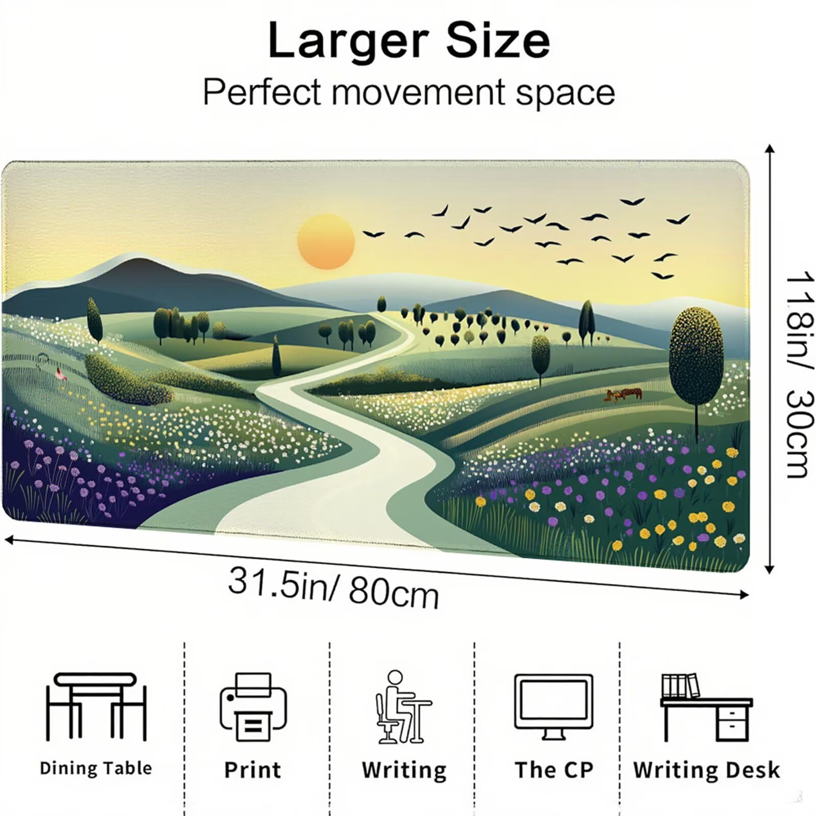 Żółta podkładka pod mysz XXL 1400 x 600 x 3 mm krajobraz pod ręką akcesoria biurowe antypoślizgowa gumowa podstawa i zszyte krawędzie podkładka pod mysz dla graczy do dekoracji biura dekoracyjnego