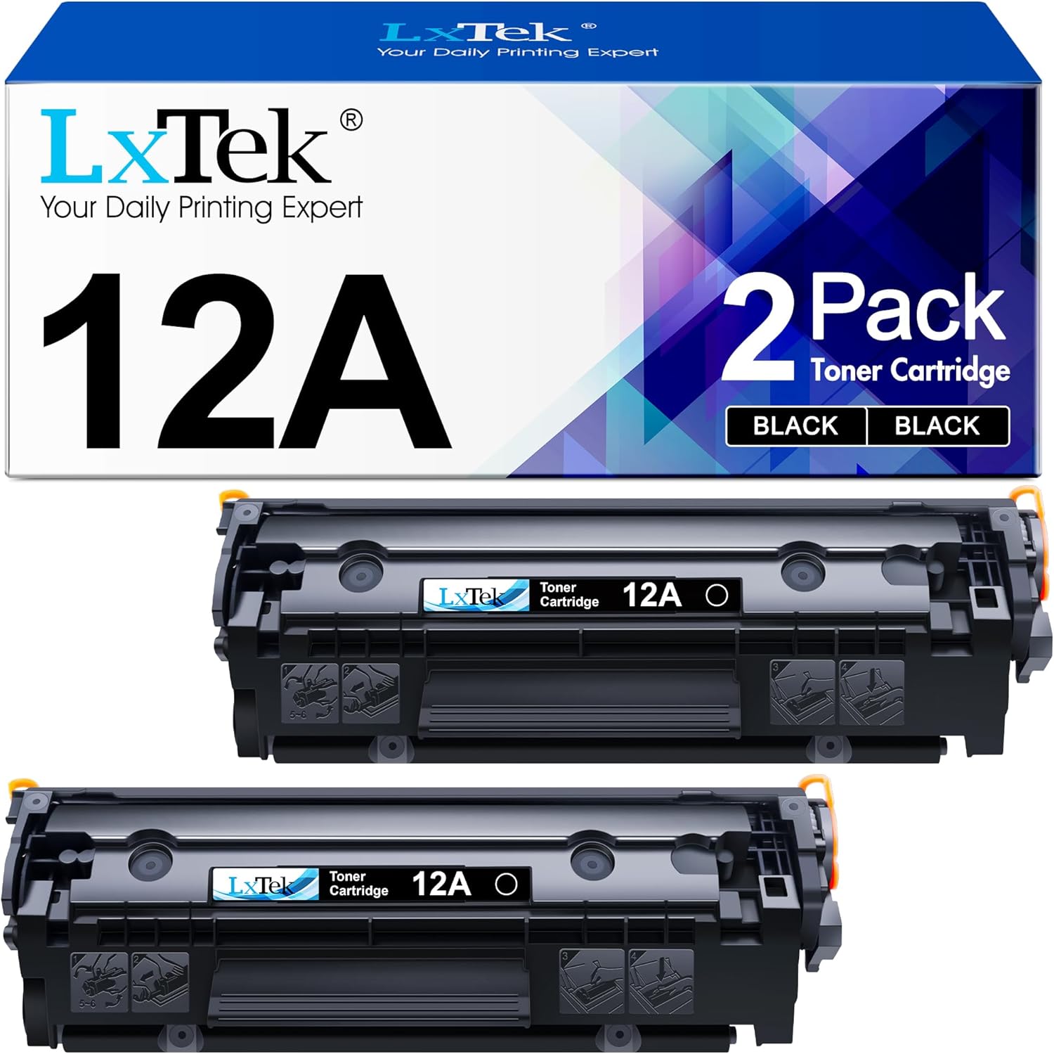 LxTek Compatible Toner Cartridge Replacement for HP 12A Q2612A Compatible with Laserjet 1012 1022 1020 1018 1022N 1010 3015 3050 3030 3052 3055 M1319F Printers (2 Black