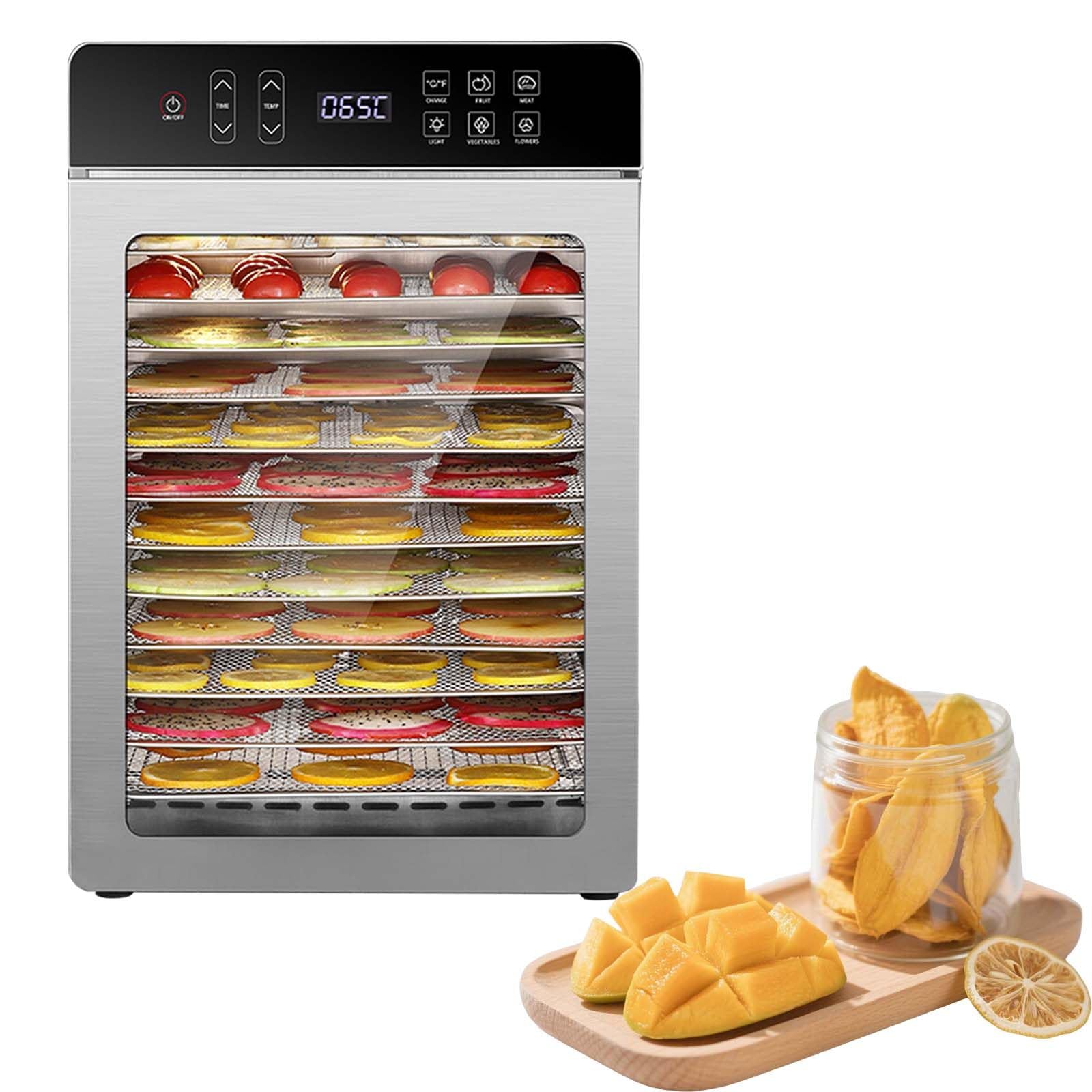 Suszarka Do żYwnośCi Ze Stali Nierdzewnej Z WyśWietlaczem Led – 800 W, Sterowanie Za Pomocą Ekranu Dotykowego, 6 Zaprogramowanych ProgramóW, 30–90°C – Suszenie Hurtowe OwocóW, Warzyw, Ryb 12Tray
