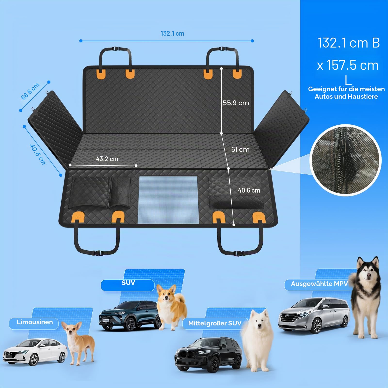 Hundedecke Auto Rückbank, Harter Unterseit Hundedecke Auto Wasserdicht/rutschfest/Rasierfest/Einklappen, 2025 Verbesserte Hunde Autositz Rückbank Tragkraft bis 180 kg, Geeignet für Autos und SUV