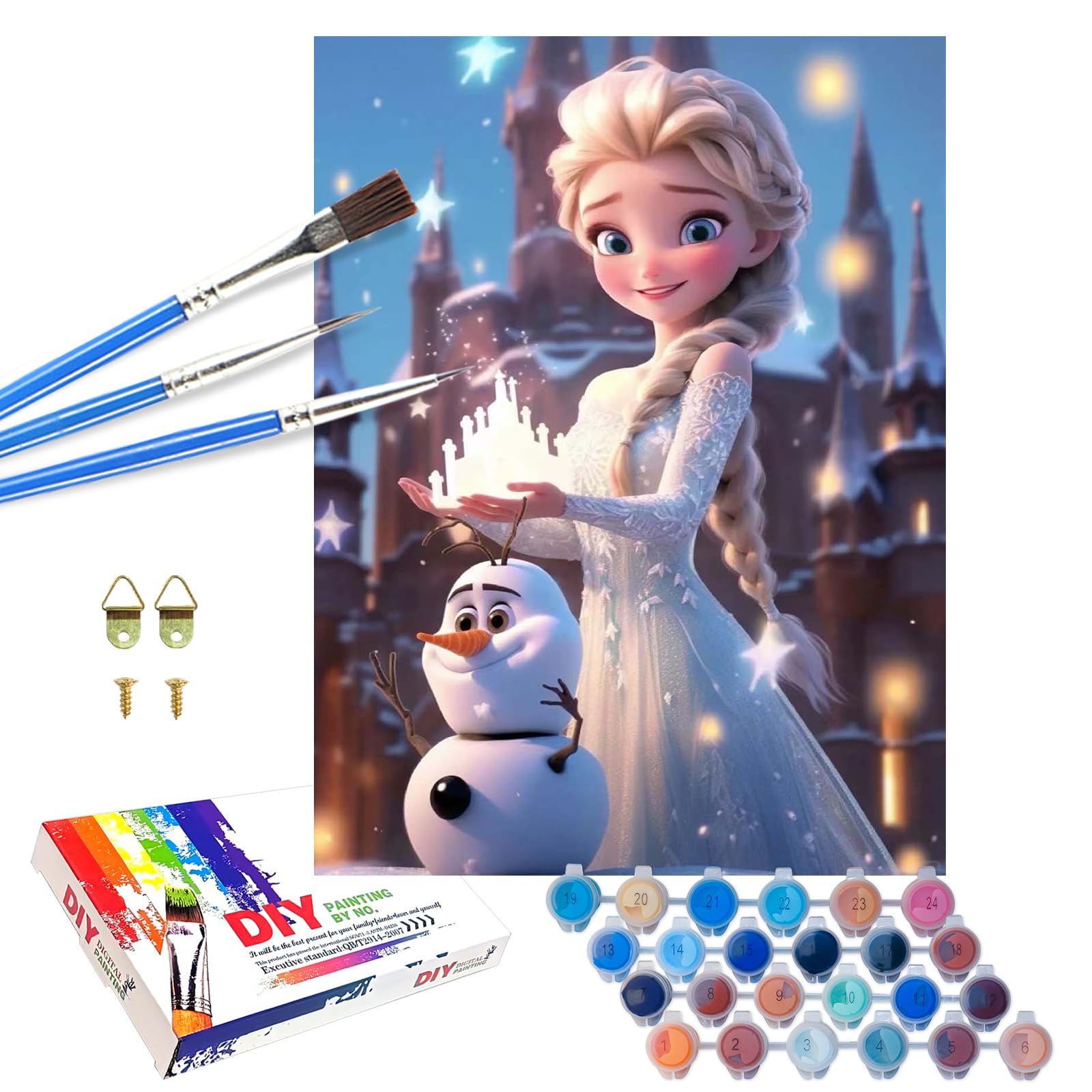 QDUODUO Frozen Paint by Numbers Children Adults 40 x 50 cm Large Paint by Numbers with Canvas Brushes Acrylic Pigment, Cartoon Anime Elsa Princess DIY Hand-Painted Painting for Girls from 6 Years