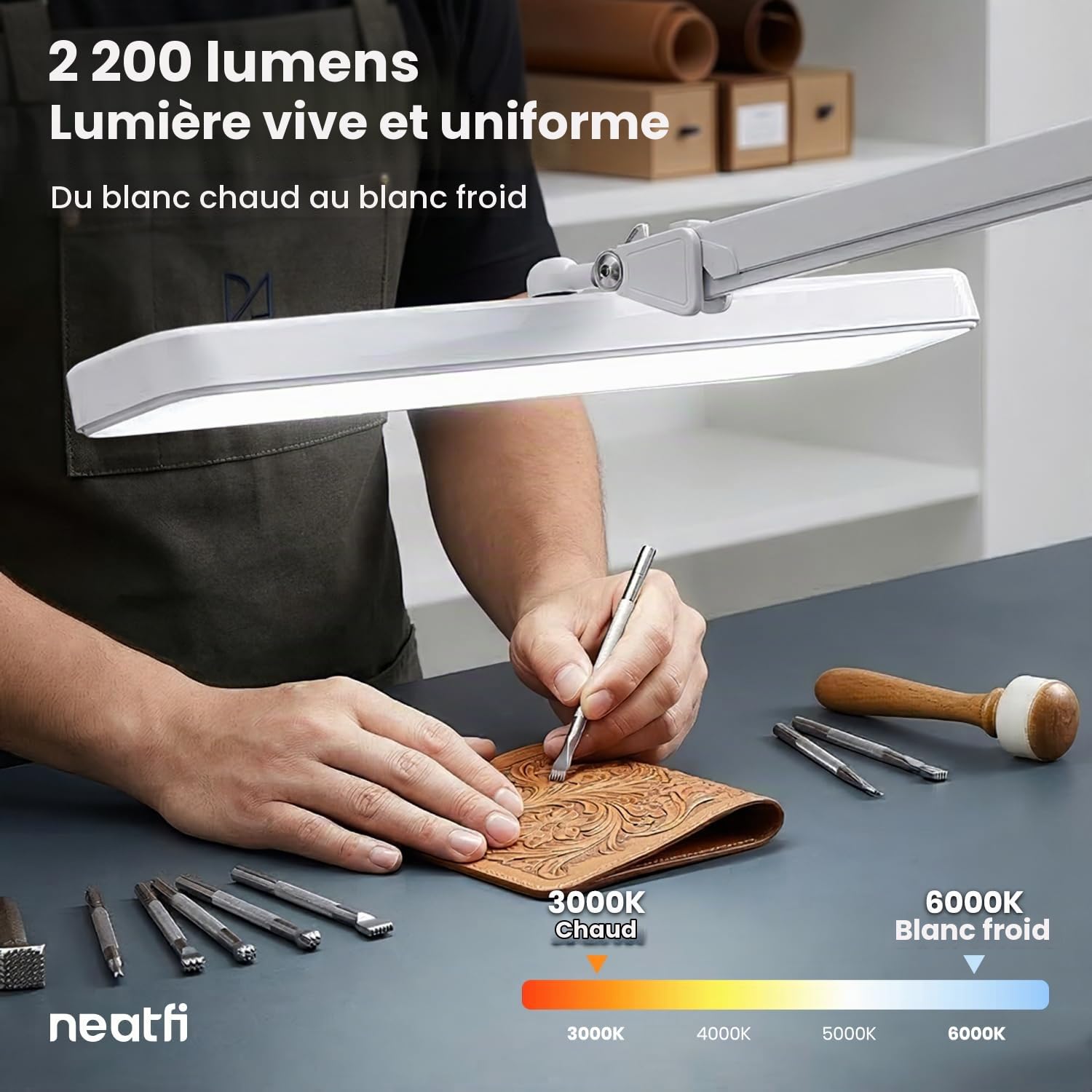 Neatfi XL Lampe de travail à LED, Intensité variable, lampe de travail de qualité professionnelle (Blanc)