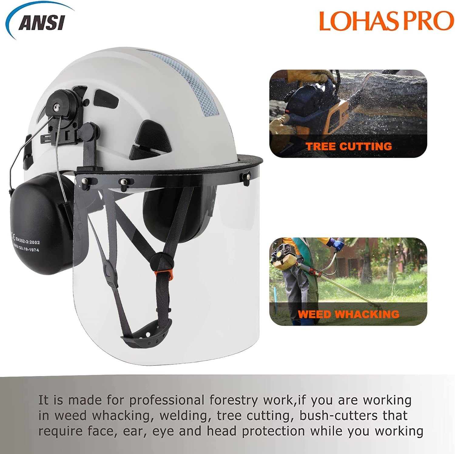 Forestry Safety Helmet Chainsaw Helmet with Plastic Face Shield and Ear Muffs for Tree Logging Cutting Wood Chopping Arborist Helmet Garden Work Lawn Mowing