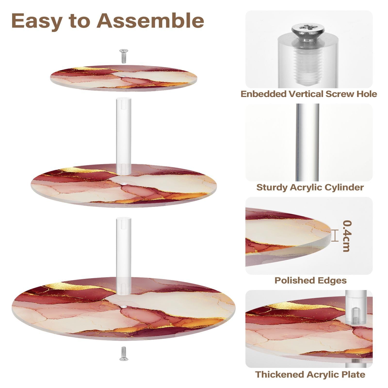 Zathe Marble Burgundy White Transparent Circular Tray Spill-Proof Circulars Display Stand Kitchen