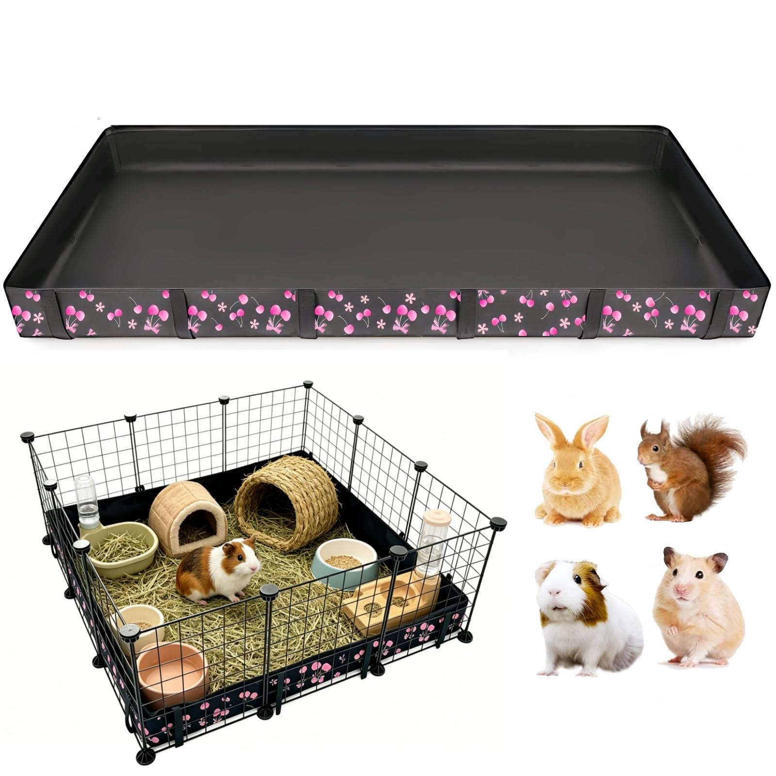 DZWLKJ Guinea Pig Cage Liner,Washable Tarp Bottom Base,Cherry Graphic,36"x36", Reusable for Rabbit, Chinchilla, Hedgehog, Ferret & Other Small Animals.