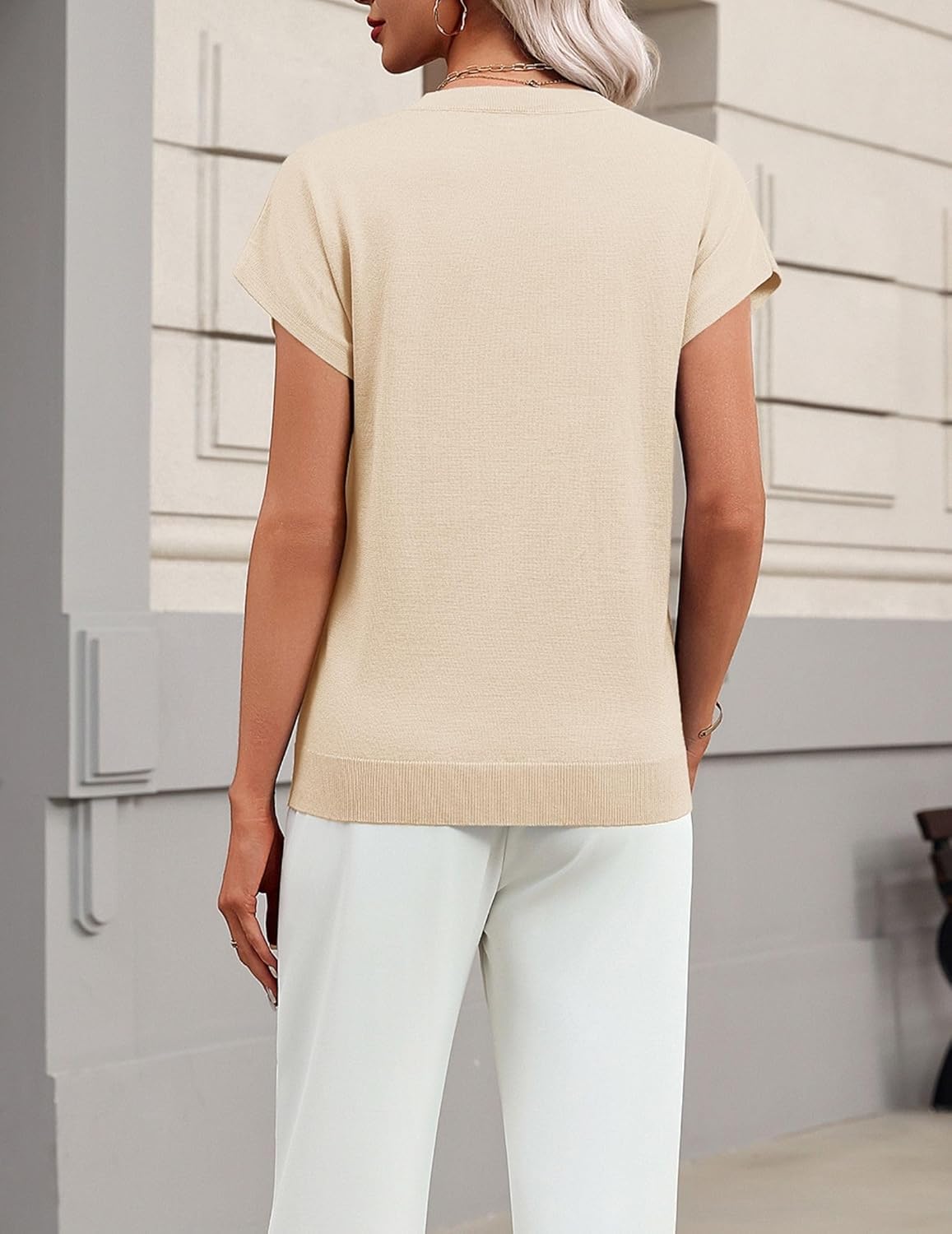 Zeagoo Womens Summer Short Sleeve Tops Crew Neck Pullover Sweaters Cap Sleeve Loose Dressy Casual Blouse Basic Clothes - Image 5