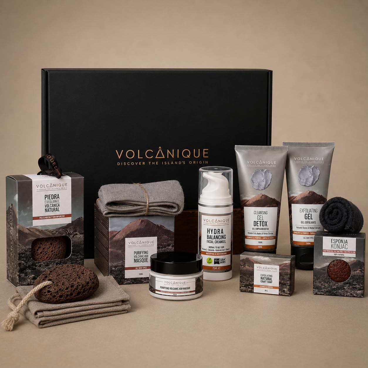 Volcanique® Naturkosmetik Set mit Vulkanasche | Vegane Inhaltsstoffe, Anti-Aging und Akne Pflege, Nachhaltige Wirkstoffkosmetik, Made in Spain