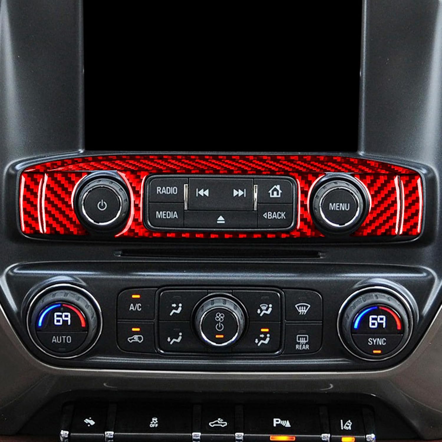 Generic Real Carbon Fiber Compatible with Chevrolet Silverado 1500/GMC Sierra 1500 2014-2018 Car Center Console Radio Knob Trim Decals Sticker Decoration 3D Effect Auto Interior Accessories Cover Red