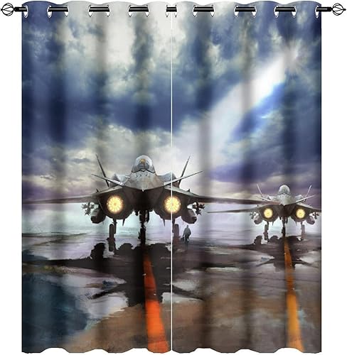 Cortinas opacas modernas de avión de combate ultra suaves, decoración de dormitorio de niños, estampado de luchador, aislamiento térmico, reducción
