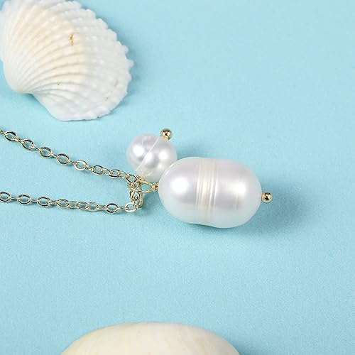 Miniatura 5 de Cowlyn Delicado collar con colgante de perlas redondas para mujer, chapado en oro de 14 quilates, cadena de cruz de girasol, colgante hecho a mano,