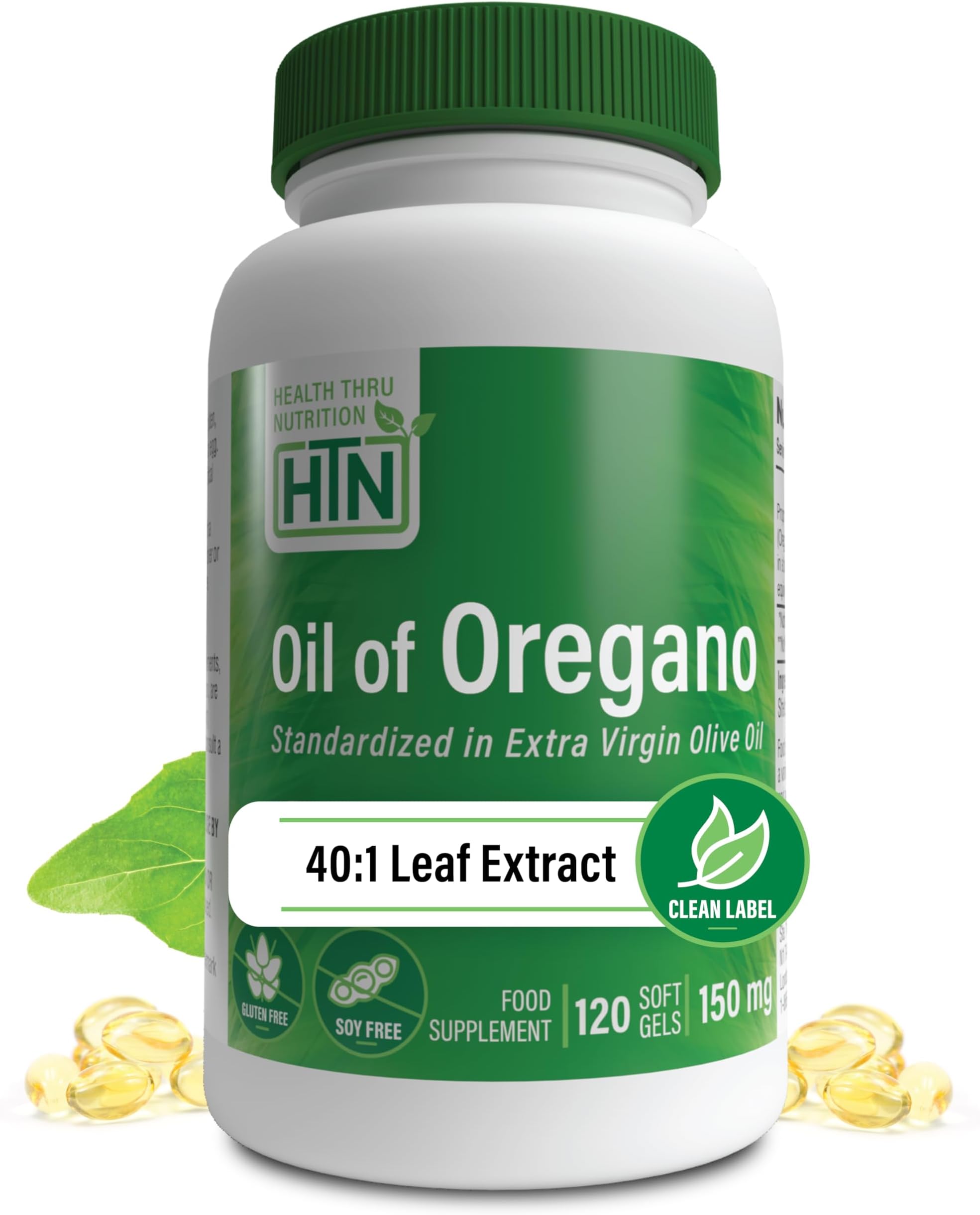 Oil of Oregano 120 Mini-Softgels | Wild Harvested | European 40:1 Origanum Vulgare Equivalent to 600mg Oregano in Extra Virgin Olive Oil | Non-GMO Gluten Free | by Health Thru Nutrition (Pack of 120)