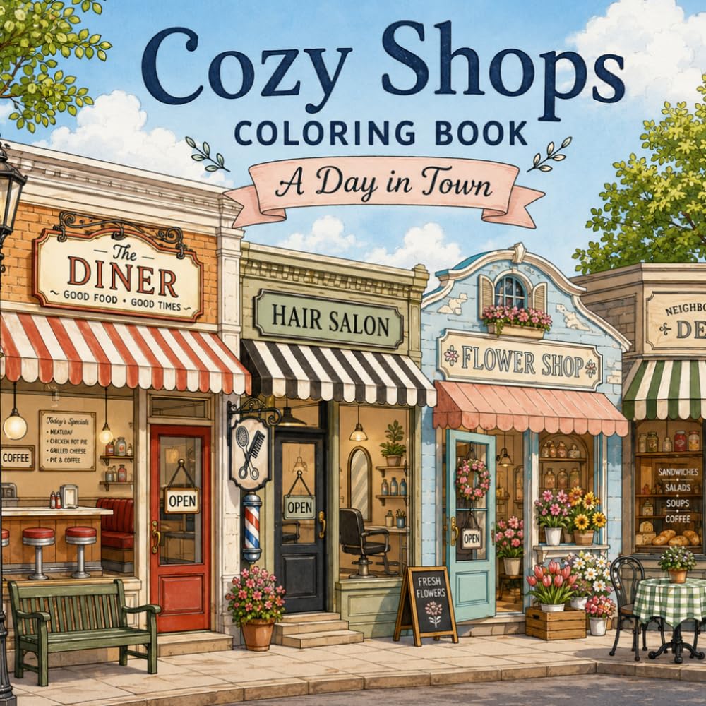 Cozy Shops Coloring Book: A Day in Town