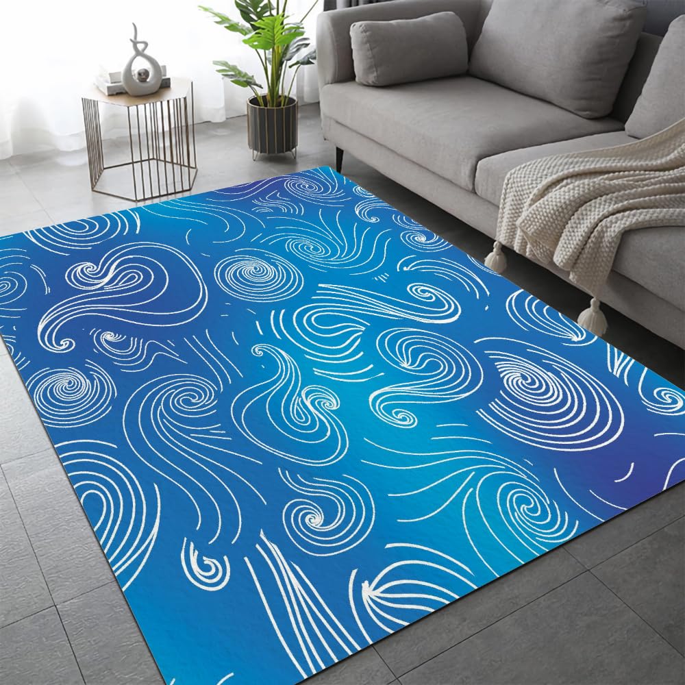 Tapis de Salon 100x150cm Vagues De Kanagawa Velours Cristal Doux Tapis Japon 3D Motif Tapis Chambre d'enfants Canapé Tapis avec Dos en Caoutchouc Antidérapant Carpettes