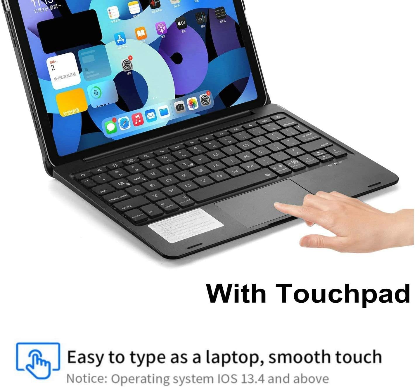 New Deal Touchpad Keyboard Case for iPad Air 5 2022/iPad Air 4 2020/iPad Pro 11 2021/2020/2018, Business Case with Trackpad Keyboard and Pencil Holder, Backlits Keyboard(Black Without Rotate)