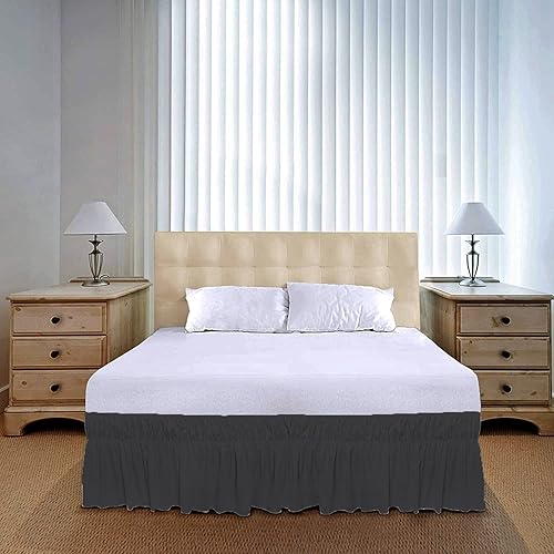 Miniatura 18 de Falda de cama con volantes envolvente con cinturón elástico ajustable, caída de 14 pulgadas, fácil de poner y quitar, mezcla de volantes de polvo